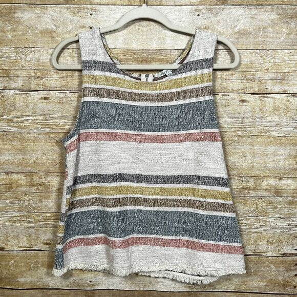 GREEN ENVELOPE STRIPED TWEED BOHO CASUAL CLASSIC COASTAL EVERYDAY TANK TOP LRG - Picture 1 of 4